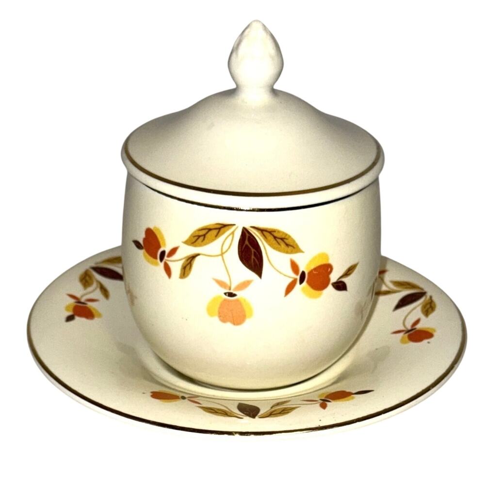 Hall Autumn Leaf Marmalade Set Jar Lid & Under Plate Vintage Retro Cottagecore